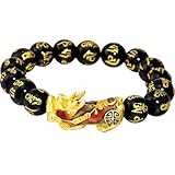 TOPPERFUN Pulsera de Protección para Hombre Cuentas de Ágata y Amuleto de Criatura Mítica Que Cambia de Color, Estilo Chino Tradicional, Pulsera de Novio para Buena Suerte y Regalos