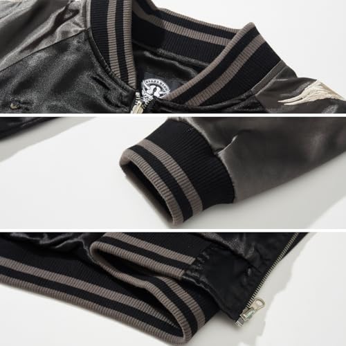 Nine-tailed Fox Embroidery Men Bomber Jacket Satin Vintage Streetwear Hip Hop Windbreaker for Spring Autumn4