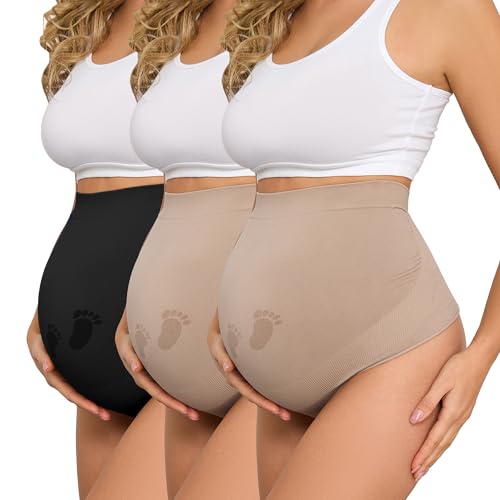 Maternity Thongs for Women,Seamless Maternity Underwear Over Bump Maternity Panties for Pregnancy Postpartum XX-Large 2*nude+1*black