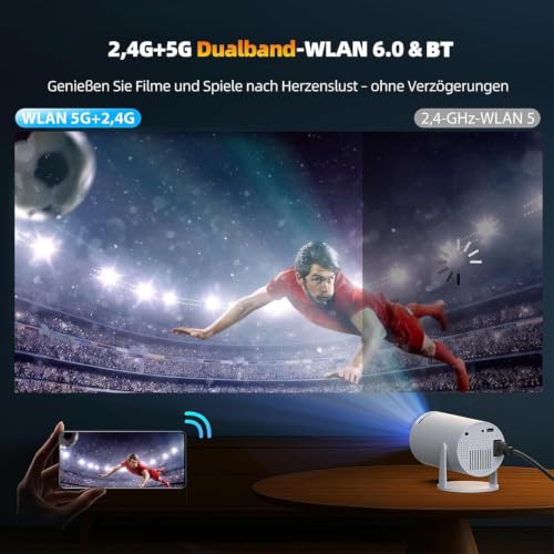 Proyector portátil WiFi 6 de doble banda, Android 11 y Bluetooth para smartphone 5