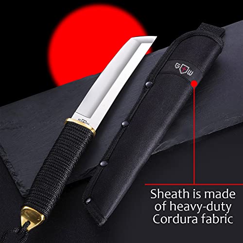 Bundle Of 2 Items - Japanese Fixed Blade Tanto Knife - 5,9" Polished Sharp Blade - Knives With Paracord Handle - 14 Inch Blade Parang Machete With Nylon Sheath - Sharp Blade Machete - Machetes - Gifts #TOP4