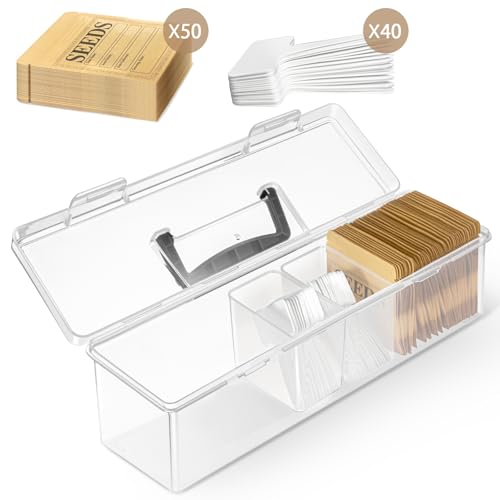 Kit organizador de sementes com 50 envelopes de sementes e 40 etiquetas de plantas, caixa organizado