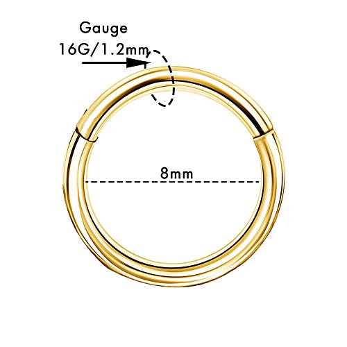 Cocharm 16G 14K Solid Gold 16G Middle Helix Daith Earring Hoop 8Mm Hinged Nose Hoop Nose Rings Yellow Gold #TOP1