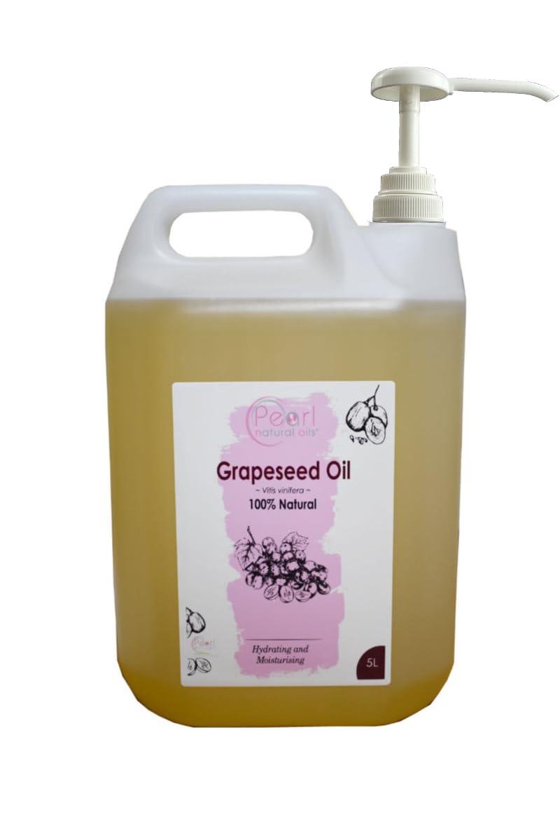Grapeseed Oil Cosmetic Grade 5L with Pump Ideal for Massage Skin & Hair Care, Amber, 5 l (Pack of 1)