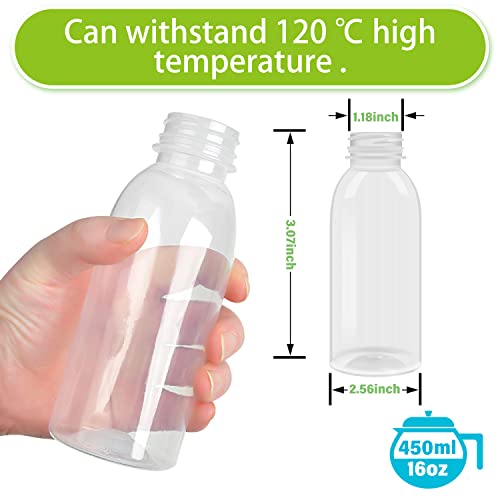 Eonjoe 12Pack 16Oz Heat-Resistant Pp5 Plastic Bottles Containers With Caps Lids For Juice Milk Water Drinks Smoothie Juicing Mini Fridge Clear -Empty -Refillable-Reusable-Disposable-Dishwasher Safe #TOP2