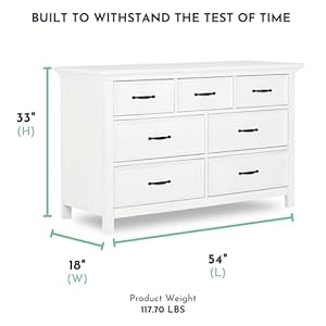 Evolur Belmar Double Dresser in Weathered White Comes Assembled Included Anti Tip Kit Seven Spacious Drawers Dresser for Nursery Bedroom Wooden Nursery Furniture