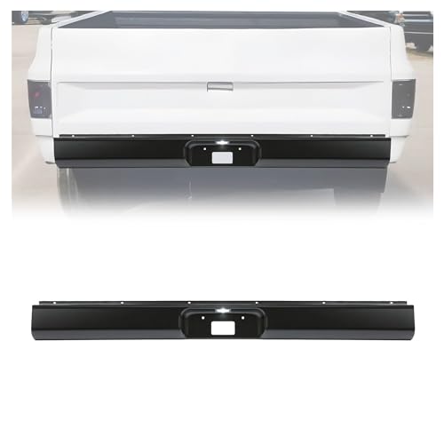 KUAFU Rear Bumper Roll Pan Compatible with 1973-1987 Chevy C10 C20 C30 K10 K20 K30 Pickup Fleetside/Styleside Bed w/License Plate LED Light Steel Electrophoresis Black