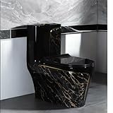 Black Large Pipe Ceramic One Piece Toilet with Seat Modern Contemporary