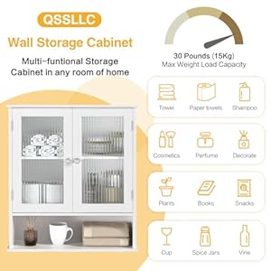 QSSLLC Bathroom Cabinet Wall Mount, Medicine Cabinet with Doors & Adjustable Shlef, Over The Toilet Bathroom Storage Cabinet, Wall Cabinet for Bathroom, Kitchen, Living Room, Bedroom, White QSSLLC Bathroom Cabinet Wall Mount Medicine Cabinet with Doors Adjustable Shlef Over The Toilet Bathroom Storage Cabinet Wall Cabinet for Bathroom Kitchen Living Room Bedroom White
