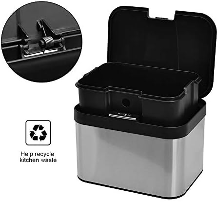 Ibergrif - Kitchen Food Waste Caddy,Countertop Bin,Bathroom Bins with Lids - 4.3 Litres (25 X 18,8 X 17 Cm), Plastic, Nickel Brushed Grey