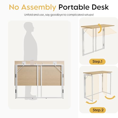 Alawooder Folding Desk - 39.4" Wood Top Foldable Desk for Small Spaces | No Assembly Required Compact Table for Home Office, Writing, and Study by alawooder - Image 7