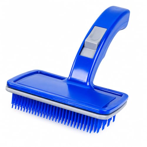 Image of PetVogue Slicker Dog Comb Brush Pet Grooming Brush Daily Use to Clean Loose Fur & Dirt Great for Dogs and Cats with Medium Long Hair Dog Hair Self-Cleaning Grooming Comb for Dematting Detangling & Deshedding Brush-Blue