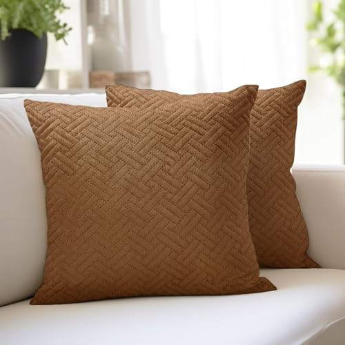 Encasa XO Housse de Coussin Velours, sans Insert 16"x16" Brun