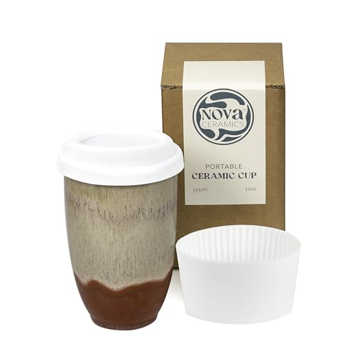 Image of NOVA CERAMICS Travel Mugs - Ceramic Tumbler With Lid - Ceramic Travel Mug To Go Cup - Microwave & Dishwasher Safe Ceramic Coffee Tumbler - Gifts For Women Men Him Her - 12oz - Jupiter