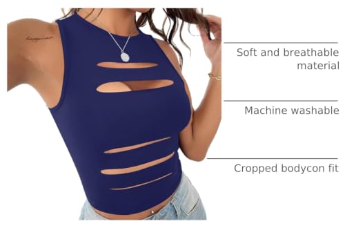 Image of LovelyWholesale Women Sexy Cut Out Crop Tank Tops Crew Neck Summer Sleeveless Top