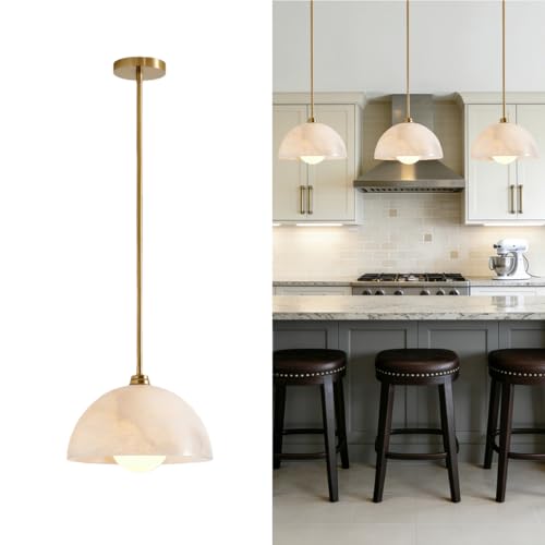 Natural Alabaster Pendant Lights Kitchen Island, D-12 Inch White Pendant