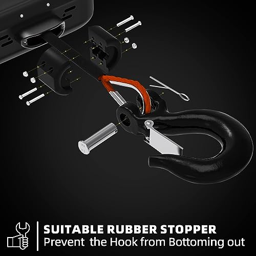Samout Synthetic Winch Rope Kit, 3/16In X 50Ft 8350Lbs Cable + Forged 13500Lbs Winch Hook + Rubber Stopper + Safety Pull Strap #TOP5