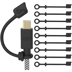 Cozy USB C Cable Caps, Dust Protection Covers with Tether, Travel Portable, Black, 10 Pack
