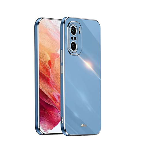 WEIOU Coque pour Xiaomi Poco F3 / Mi 11i 5G Étui, Bordure de Placage d'or Souple TPU Housse Etui de Protection en Silicone en Gel Antichoc Bumper Case Cover - Bleu Cover