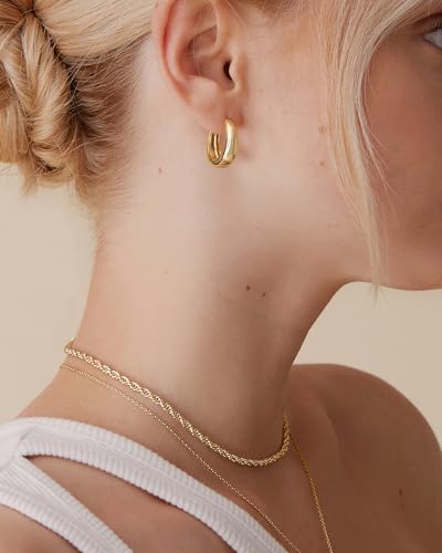 PAVOI-14K-Gold-Plated-Sterling-Silver-Post-Small-Chunky-Hoops-Earrings-Thick-Lightweight-Gold-Hoop-Earrings-for-Women