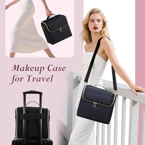 Yueieoun Large Travel Makeup Train Case, Big Makeup Bag Organizer Makeup Box,4 Tier Professional Cosmetic Storage Cases for Nail Tech Tattoo Storage Bag for Equipment and Supplies with luggage Sleeve - Thumbnail 5