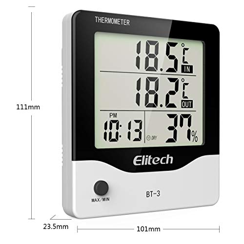 Elitech BT-3 LCD Higrômetro digital com Termômetro Monitor de umidade Monitor de temperatura e umida