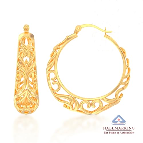 Image of TRUESILVER ACPL 925 Sterling Silver BIS Hallmarked Filigree Hoop Earrings for Women & Girls | Lightweight Designer Oval /Round Hoops | Everyday Wear | Gift for Her