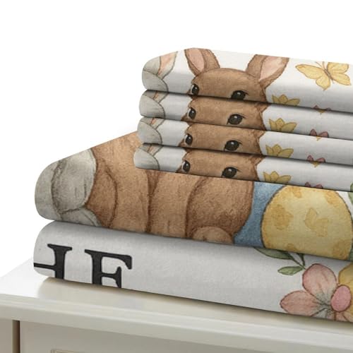 Parure de lit Lapin de Pâques 3D effet aquarelle en microfibre douce et résistante - 7