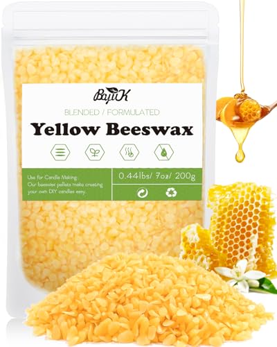 Image of Yellow Beeswax Pellets, Beeswax for Candle Making, Beeswax Pellets Cosmetic Grade Eco Friendly Products, Premium Beeswax for Body, Skin Care DIY, Lip Balm and Soap Making Supplies (200g, Yellow)