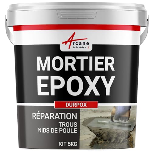 Mortier epoxy, ragreage, reparation beton, bouchage, trous, nid de poule, rattrapage de niveau : Durpox - 5 kg - ARCANE INDUSTRIES