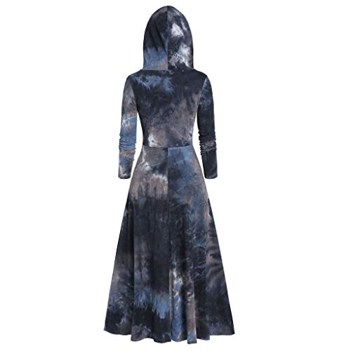 Women Medieval Hooded Vintage Cloak Tie Dyed Asymmetric Fleece Button Starry Galaxy Print Halloween Xmas Dresses #TOP2