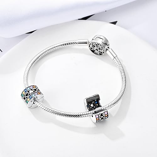 Parmuz Stopper Perlen Charms für Charm-Armbänder 925 Sterling Silber Clip Rondelle Spacer Charm mit Gummi innen Schmuck Geschenk für Frau