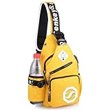 Tundwhite Sling Bag - Bolso pequeño para hombre, con orificio para auriculares, bolsillo en el pecho para hombre, pequeño, de lona, para compras, excursiones y senderismo (amarillo), amarillo, M