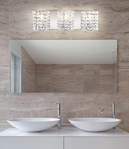 Image of JONATHAN Y 24 inch Chrome Modern LED Vanity Light Sconce for Bathroom Decor, 3-Light, Clear Crystal Shade, Glam Wall Lighting for Hallway Entryway, LED Bulb Included (JYL7544A)