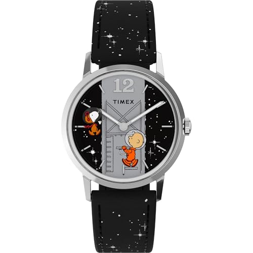 Timex Mens Peanuts Marlin 34mm Watch - Black Two- Piece Quick Release Black Dial Stainless Steel Case
