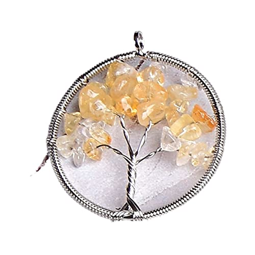 GENGGENG YEJIANGHUA 1PC Natural Stone Crystal Tree Of Life Pendant Fashion Simple Colourful Rose Quartz For Men Women Jewelry Reiki Chakra Gift Natural (Color : Citrine)