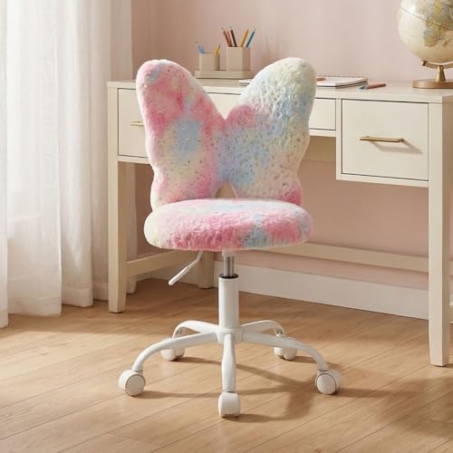 chairus Enfant Chaise de Bureau Pivotante en Fausse Fourrure Ergonomique Réglable en Hauteur Chaise de Chambre (Rose)