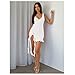 kimmymax Women Sexy V Neck Mini Dress Backless Side Slit Ruffle Hem Bodycon Mesh Short Dresses White
