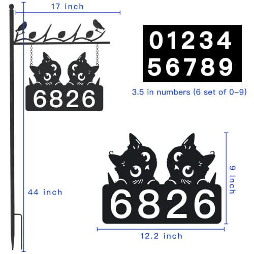 Metal Cat Address Sign, Home Numbers Plaque, Address Post Sign Double-Sided — view 3