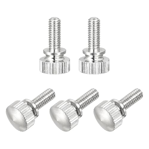 sourcing map 5Pcs M4x12mm Knurled Thumb Screws, Brass Nickel Plated Shoulder Bolts Grip Knobs Fasteners for Electronic, Mechanical, Nickel White