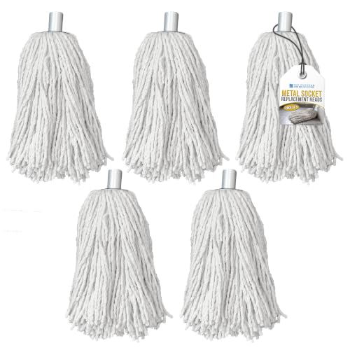 Image of Pack of 5 Industrial PY.14 Pure Yarn Cotton Mop Heads Replacement With Galvanised Socket, Heavy Duty for All-Around Floor Cleaning