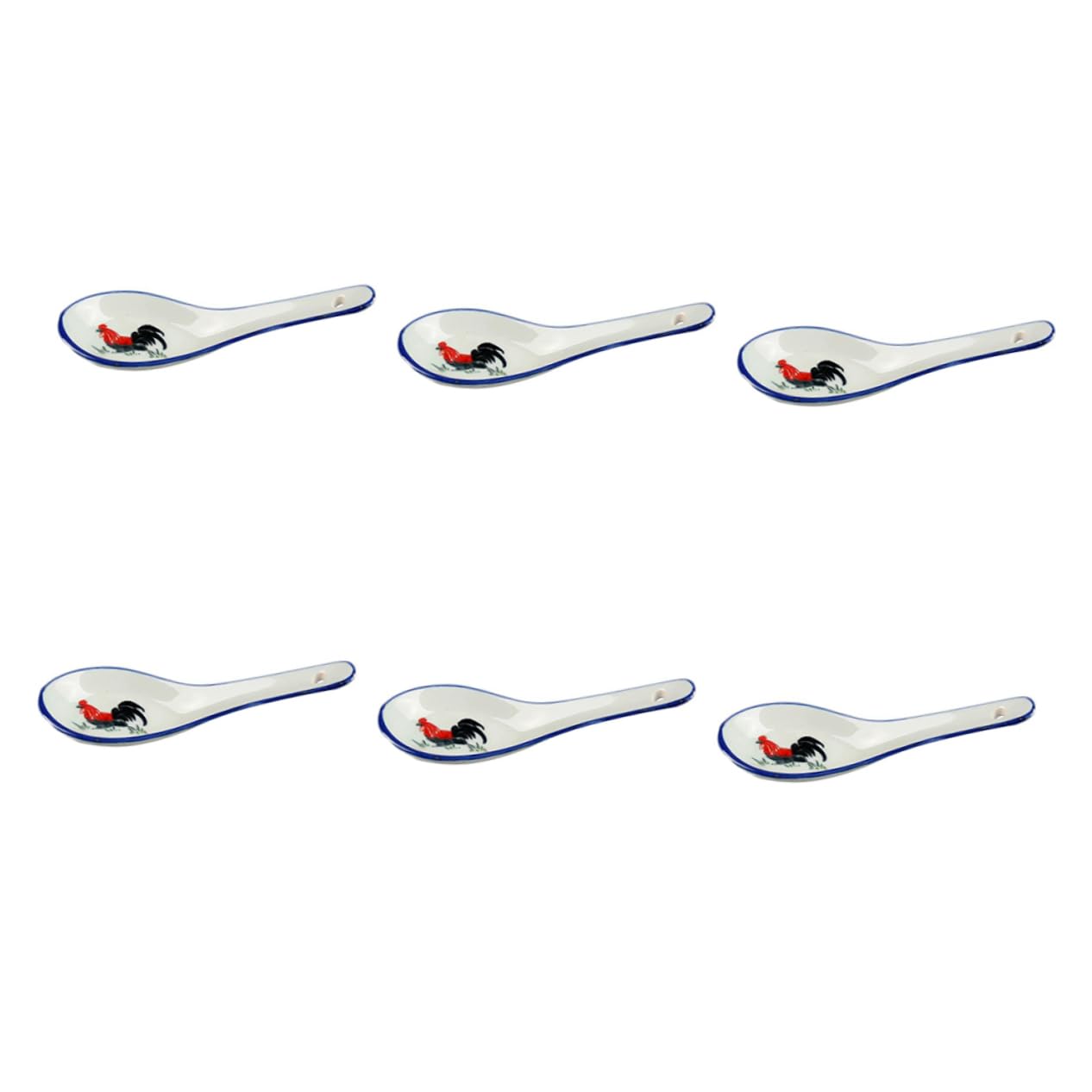 Cabilock 6Pcs Creative Ceramic Soup Spoons for Heat Resistant Tableware Versatile Dessert and Ramen Utensils with Hanging Elegant and Design