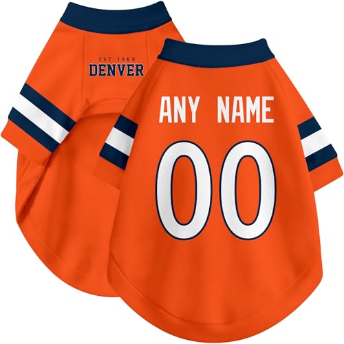 Image of Denver Dog Clothes Jersey Style Personalized Pet T Shirt with Custom Name Number for Small Medium Large Dogs