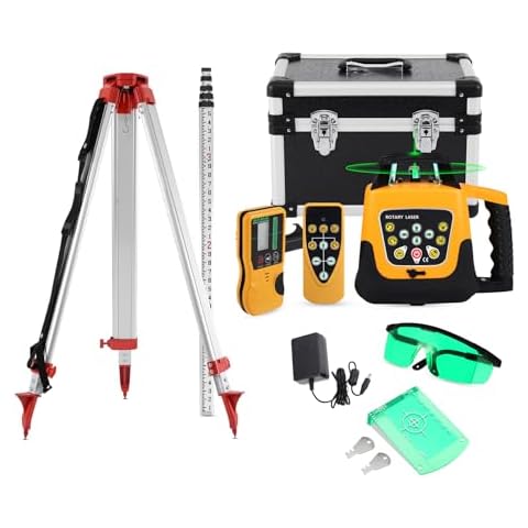 Iglobalbuy Automatic Self Leveling Green Rotary Laser Level 500m Range Kit with Surveying Tripod and Aluminum Grade Rod 16.4 Feet, Leveling Rotating Transit Laser Level Green Beam for Construction Cover