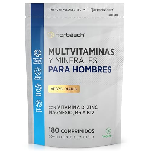 Multivitaminas Hombre | 26 Nutrientes con Vitamina C, D, Boro, Magnesio, Calcio y Más! | 6 Meses de Suministro - 180 Comprimidos Vegetarianos | Horbaach