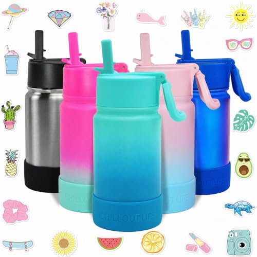 CHILLOUT LIFE 12oz Kids Insulated Stainless Steel Water Bottle w/Straw Lid