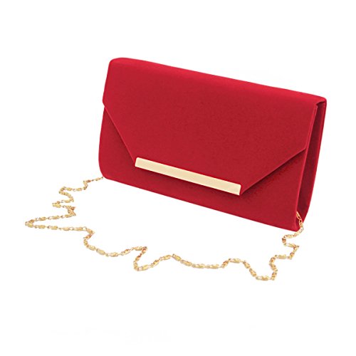Elegant Solid Color Velvet Clutch Evening Bag Handbag, Red #TOP2