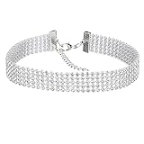 Collar para mujer con incrustaciones de diamantes de imitación, color blanco, 1,6 cm