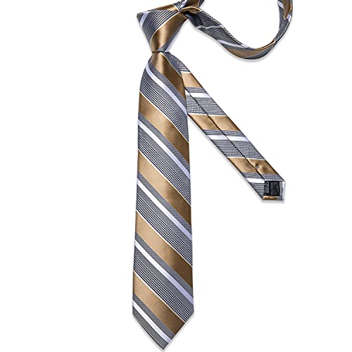 Image of DiBanGu Mens Striped Tie Silk Woven Necktie and Pocket Square Cufflinks Tie Clip Set Wedding Business Formal Gift Tie for Men
