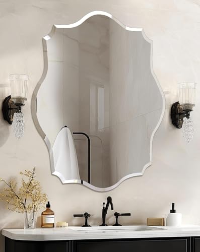 Artloge Frameless Scalloped Wall Mirror: Modern Glass Mirror 31.5x23.6 inch